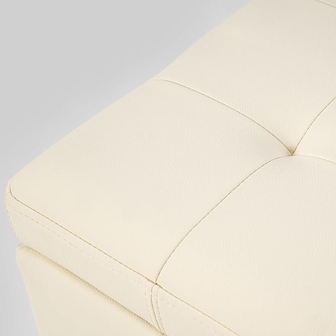 Asense 17 Inch Storage Ottoman Foot Rest,Square Faux Leather Foot Stool,Small Ottoman with Storage,Padded Seat for Entryway,Living Room,Bedroom,Couch,Under Desk,Beige