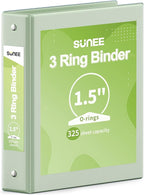 SUNEE 3 Ring Binder 1.5 Inch 1 Pack, Clear View Binder Three Ring PVC-Free (Fit 8.5x11 Inches) for School or Office Supplies, Sage Green