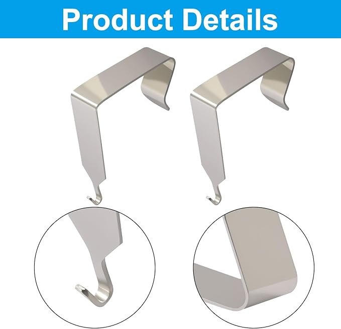 OSVJE 4 PCS Over The Door Hook, Universal Cubicle Hangers Metal Partition, Office Hook for Hanging File Bins/Keys/Whiteboard (Silver)