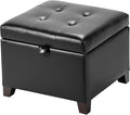 Asense 17 Inch Storage Ottoman Foot Rest,Square Faux Leather Foot Stool,Small Ottoman with Storage,Padded Seat for Entryway,Living Room,Bedroom,Couch,Under Desk,Black