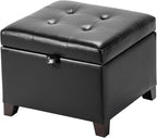 Asense 17 Inch Storage Ottoman Foot Rest,Square Faux Leather Foot Stool,Small Ottoman with Storage,Padded Seat for Entryway,Living Room,Bedroom,Couch,Under Desk,Black