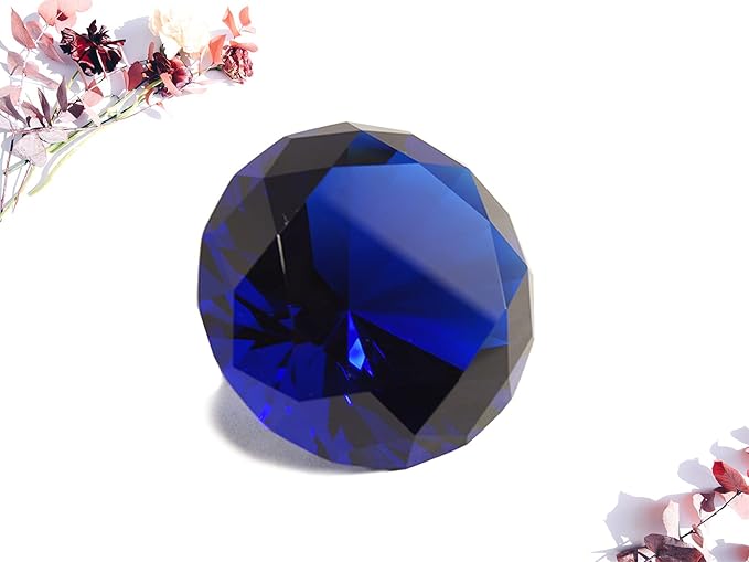 click2go 2” / 60 mm Diamond Shaped Glass Crystal Paperweight – Home Office Decor & Valentine's Day Gift Wedding Favors Centerpieces Decoration with Gift Box (Dark Blue)
