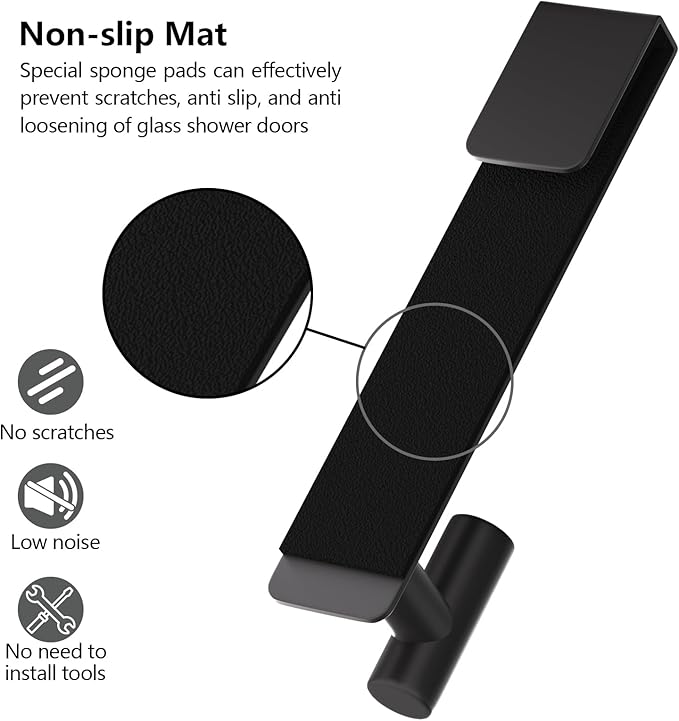 PMMASTO Shower Door Hooks, (7.5 Inch) Extended Towel Hooks for Bathroom Frameless Glass Shower Door, Stainless Steel Heavy Duty Hooks for Hanger Robe,Towel (Black ''T'' Shape 2 Pack)