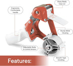 TAPEWELL Heavy Duty Metal Frame 3 Inch Wide Packing Tape Dispenser Gun with Special Ergonomic Handle, 3" Core, Premium Tempered Steel Blade