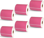 BETCKEY - 4" x 5" Large Shipping & Multipurpose Labels Compatible with Zebra & Rollo Label Printer,Premium Adhesive & Perforated[Pink, 6 Rolls, 2100 Labels]