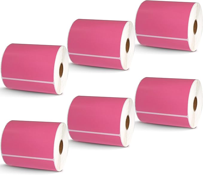BETCKEY - 4" x 5" Large Shipping & Multipurpose Labels Compatible with Zebra & Rollo Label Printer,Premium Adhesive & Perforated[Pink, 6 Rolls, 2100 Labels]