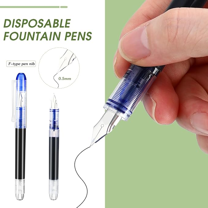 Crtiin 36 Pcs Disposable Fountain Pens, Back to School Quick Drying Ink Pen, Calligraphy Smooth Writing Pens for Journaling Office Supplies Sketching Doodling Beginner Artist Gifts(Black, Blue)