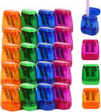 Colored Manual Pencil Sharpeners in Bulk, BOPART 24pcs Small Handheld Pencil Sharpener Dual Holes with Lid for Kids Adults at Classroom School Office Home (24Pcs Sharpeners - D)