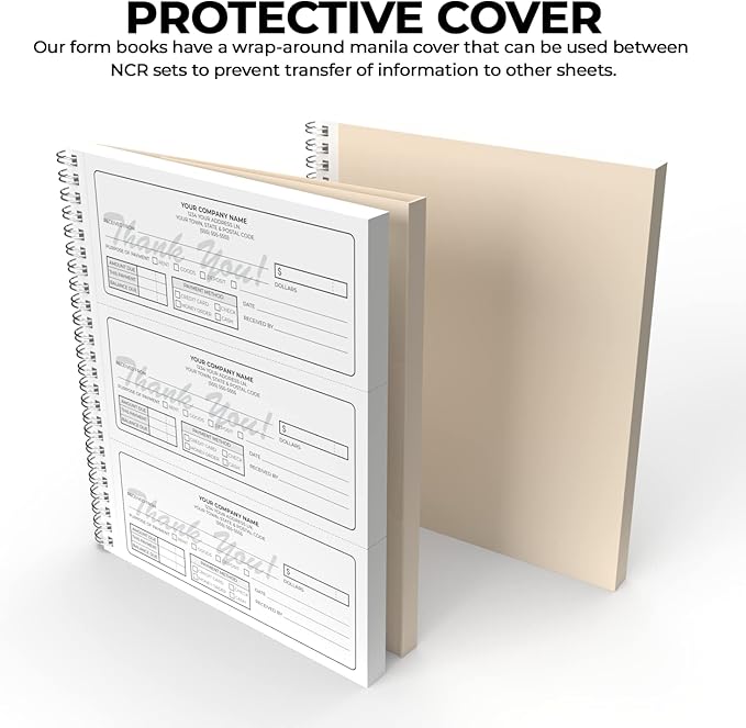 Custom 8.5" x 7" (3 Per Page) Carbonless NCR Books in 2-Part Duplicate Invoices, Receipts, Work Orders, Sales Orders, Purchase Orders, Estimates, Quote Forms with Your Company/Business Name (150 Sets)