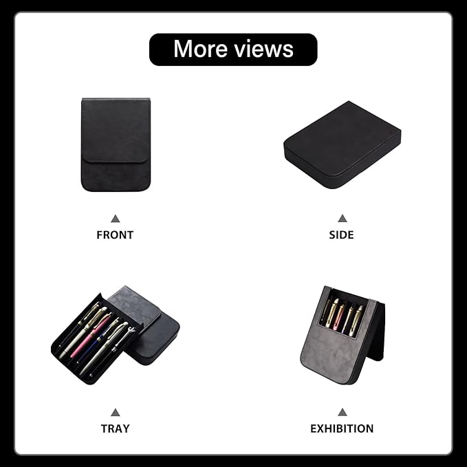 MIVLXLX Leather 6 Fountain Pen/Pencil Tray Case, Handmade, Magnetic Closure with Drawer Design, Gift Choice for Man/Woman/Office, 6 Slots（Black）