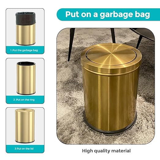 YOJIA 4 Gallon Gold Bathroom Trash Can with Lid, Metal Brushed Waste Basket, Modern Garbage Can for Bedroom Powder Room Hotel Living Room Office Home (Gold)