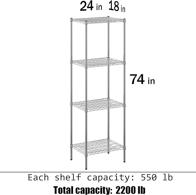 Regal Altair 18" Deep x 24" Wide x 74" Height Wire Shelving Kit | 4-Tier | NSF Commercial Storage Rack Unit