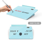 Small Glass Desk Whiteboard Dry-Erase Board with Clock, Small Travel Clock Keychain with Desk Notepad, Time Table Whiteboard for Desk Digital LED Light Display, 8x6 in with Accessories, Aqua Blue