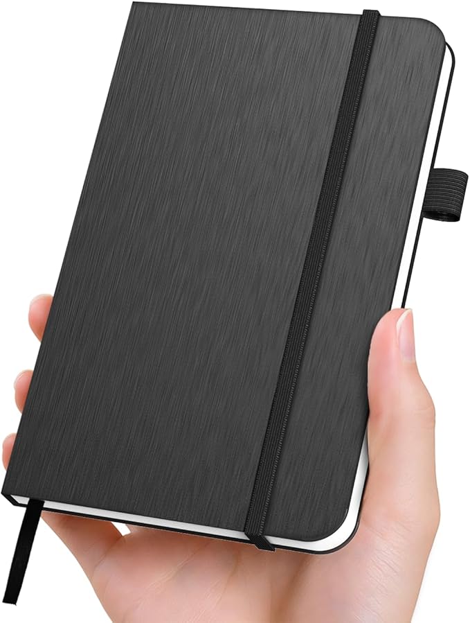 ONAVIA A6 Pocket Notebook Lined Journals, Small Journaling Notebooks, 160 Pages Hardcover Mini Notepad for Writing, Work, School, Travel and Note Taking with Pen Holder, 3.5" x 5.7" (Black)