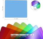 Fotouzy Flexible Plastic Cutting Boards for Kitchen, 4 Translucent Colors Cutting Mats 15 x 12 In, BPA-Free, Non-Porous, Dishwasher Safe, Set of 4