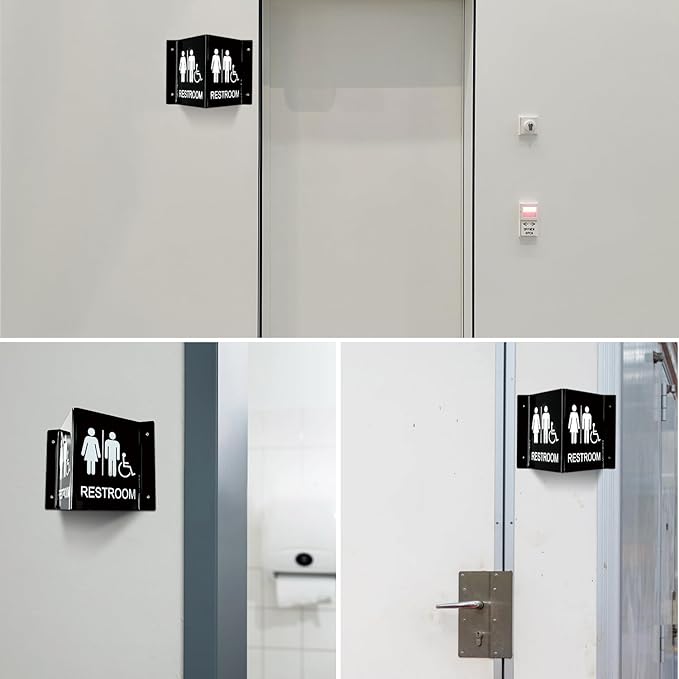 Faittoo Restroom Sign, Bathroom Signs, (4 Pack) 6 x 8 Inches Acrylic Sign, for Office or Business Bathroom and Toilet Door or Wall Decor, Indoor Outdoor Use, Black (Men and women with Handicap)