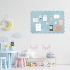 Mooliwe Scalloped Felt Bulletin Board 24 x 18 Inches Foldable Light Blue Pin Cork Board Alternative for Wall, 2' x 1.5' Trifold Picture Vision Self Adhesive Bulletin Decorative
