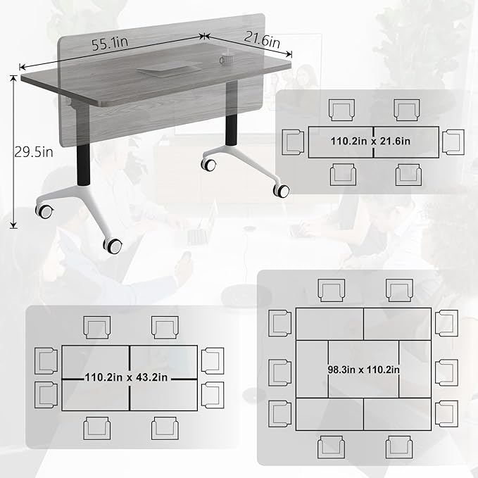 JEHUJD Conference Table,55.1''Folding Conference Room Table for 4-12 People,Mobile Flip Top MeetingTraining Table with Different Coulor and Styles for Offices, Classrooms,Meeting Room (4, F)