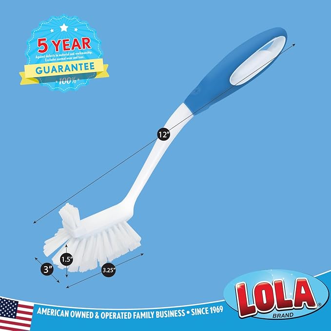 LOLA Pro Utility All Purpose Kitchen Cleaning Brush, Durable Bristles, Comfort Ergonomic Rubber Non-Slip Grip, Built-in Food Scraper, 1 Pack