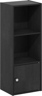 Furinno LUDER Book Shelf, 3-Tier Modern Bookshelf, Bookcase with 1 Door Storage Cabinet, 9.3 x 12 x 31.5, for Living Room, Bedroom, Home Office, Blackwood | Furinno, Luder, Shelf, Bookcase, 1 Door, Storage Cabinet