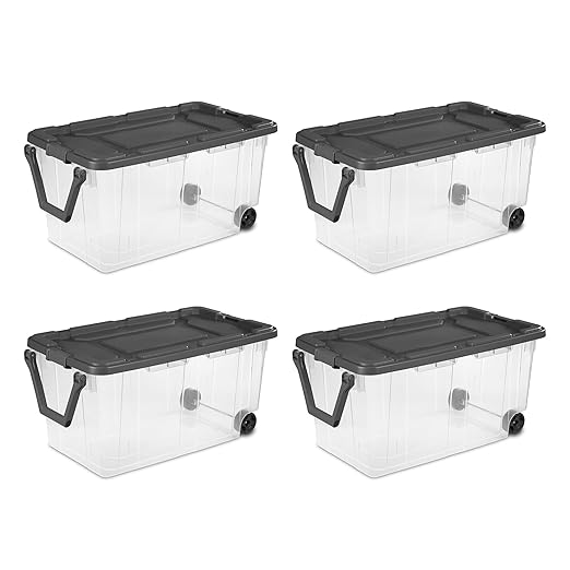 Sterilite 4-Pack Modular Stacker Box, Durable Clear Plastic Storage Bins with Latching Lids, 160 Quart - Stackable Organizing Container Boxes for Closet, Bathroom, and Office