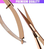 Cross Edge Spring Scissors 5 Inch straight Stainless Steel Precision Eyebrow & Eyelash Shaping & Trimming Scissor, Snips Squeeze, Embroidery, Knitting Micro Tip Craft Scissors (Rose Gold)
