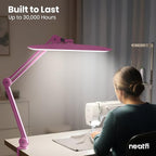 Neatfi XL 2,200 Lumens LED Desk Lamp with Clamp, 24 Watt Bright Architect Task Lamp, 20 Inches Dimmable Computer Light, Adjustable Desk Light for Home, Office, Crafts, Nails & Hobbies (Non-CCT, Pink)