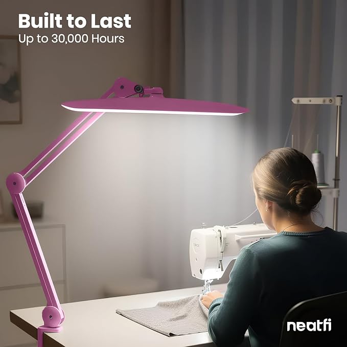 Neatfi XL 2,200 Lumens LED Desk Lamp with Clamp, 24 Watt Bright Architect Task Lamp, 20 Inches Dimmable Computer Light, Adjustable Desk Light for Home, Office, Crafts, Nails & Hobbies (Non-CCT, Pink)