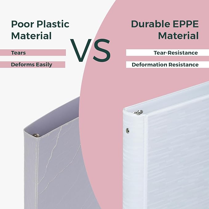 POPRUN 3 Ring Binder 1.5 Inch, PVC-Free, Holds 325 Sheets of 8.5 x 11 Paper, Extra Durable Organizer with 2 Pockets for School & Office, Heavy-Duty, 2 Pack, Pink