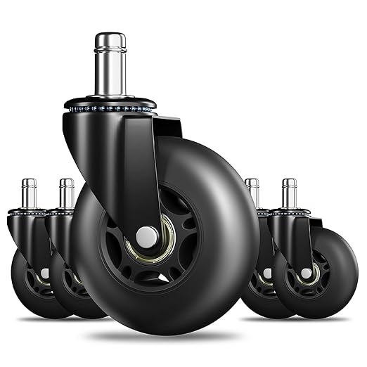 RidRed Office Chair Wheels Replacement Heavy Duty 3 Inch Roller Blade Wheels for Carpet Hardwood Floors,Support 650 LB, Noise Free, Fits 98% Chair, for All Floor, Set of 5 (Black)