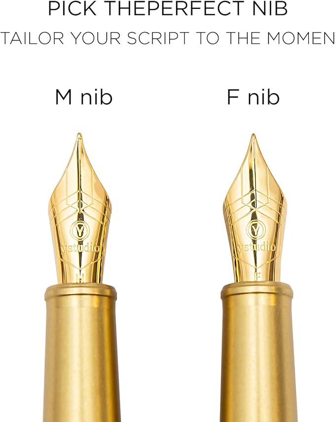 YSTUDIO Stunning Classic Revolve Fountain Pen, Schmidt Gilded Nib, Best Pen Gift Set for Men & Women, Professional, Executive Office, Nice Pens（brass，M nib）
