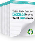 FAHKNS Lined Sticky Easel Pad，Large 25x30 Inch Self-Adhesive Teacher'S Flip Chart Paper, Easel Pad with Dry Erase Surface for Classroom/Office, White, 30 Sheets/Pad, 6 Pads/Pack