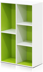 Furinno LUDER Book Shelf, 5-Cube Bookshelf, Reversible Bookcase, 9.4 x 19.5 x 31.5, for Living Room, Bedroom, Home Office, White/Green