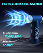 KiCA Electric Air Duster - Jet Fan 2S Rechargeable Air Duster, 117000RPM Brushless Motor, Metal Shell, 56 MPH Wind Speed, Jet Dry Blower for Keyboard, PC, Car & Home Cleaning (Blue)