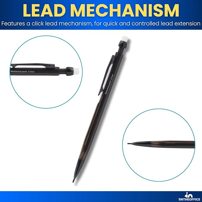 1InTheOffice Mechanical Pencils 0.7mm, #2.5, HB Lead, Black Lead, Smoke Barrel 24 Pack