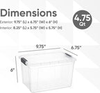 Superio Storage Bins with Lids- 4 Pack, 4.75 Qt Clear Boxes for Organizing, Stackable Plastic Containers- BPA Free, Non-Toxic, Odor Free, Organizer for Home, Office, Dorm