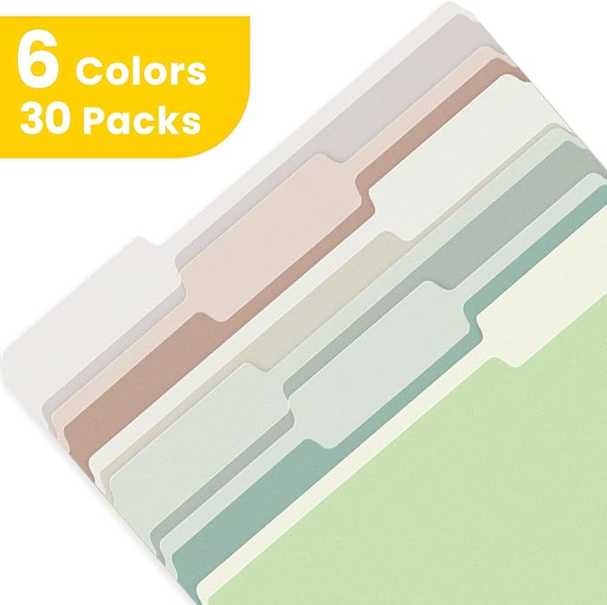 SUNEE File Folders, 30 Pack Manilla Folders 8.5 x 11, Colored File Folders Home Office School Supplies for Documents Files Paper, 6 Morandi Colors
