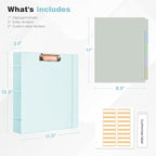 Ospelelf 2 Inch Clipboard Binder 3 Ring Leather Binder with Storage for Teacher, Professional Binders Organizer with Dividers and Tabs, Blue