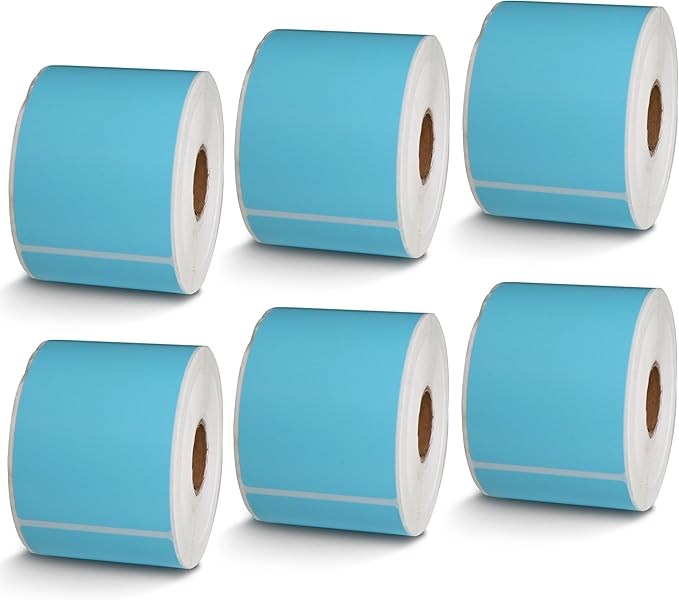 BETCKEY - 2.25" x 4" Multipurpose & Shipping Labels Compatible with Zebra & Rollo Label Printer,Premium Adhesive & Perforated[Light Blue, 6 Rolls, 2100 Labels]