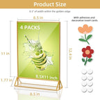 PPH-Sisy Acrylic Sign Holder 8.5 x 11, Double Sided Clear Display Stand, Gold Flyer Holder 8.5 x 11 for Home Office Shop Restaurant 4 Pcs
