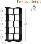 Farini 5-Tier Corner Bookshelf,L-Shaped Bookcase Freestanding Storage Shelf & Display Stand for Living Room, Office, Bedroom,Black