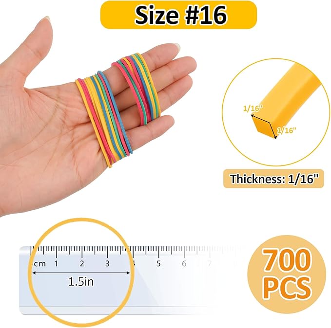 MOWPOG 700 Pcs Rubber Bands, Size #16 Reusable Elastic Rubber Band for Office Supplies File Folders, Home Packaging, Crafts DIY Bundling, Multipurpose (Colored)