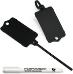 100pcs Blank Plastic Tags for Labeling Reusable Hanging Tags Ties Key Tag Storage Tag Waterproof Plastic Mark Label Writable Hang Sign with One Marker Pen (Black)