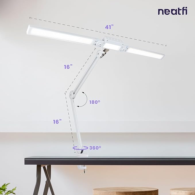 Neatfi LED Desk Lamp, Dimmable Desk Light with 360 SMD LEDs, 30W, CRI 95, Adjustable Color Temperature, Task Lamp for Home, Office, and Workbench (CCT, White, 41 Inches)