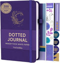 VIVID SCRIBBLES A5 Bullet DOTTED Journal – 160GSM Bleed-Proof Dotted Notebook with 200 Numbered Dot Grid Pages, Lay-Flat Hardcover with Pen Loop & Expandable Pocket (Purple Moon Design)