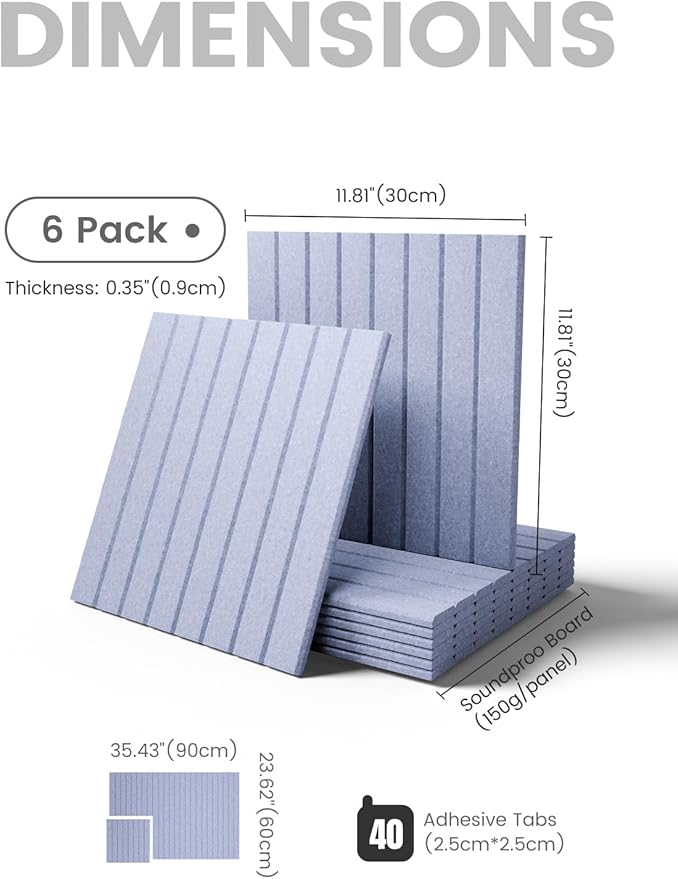 Fluxynara Large Felt Bulletin Board 36" x 24" Cork Board Alternative-6 Pack with 40 Safe Removable Adhesive Tabs, Cork Boards for Walls for Home Office Classroom Pin Board (Soft Periwinkle)