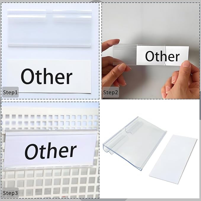 Diteje 20 Pack Plastic Wire Shelf Label Holder,Shelving Rack Retail Sign Hook Labels Clip On with Paper Inserts,2.36x1.50inch