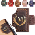 Personalized Mark Bookmark with Pen Holder, Leather Magnetic Book Marker 26 Letters,Custom Initials Page Marks, Gifts for Book Lovers Readers Men Women (Coffee, M)