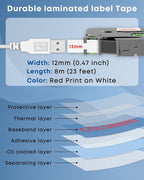 COLORWING TZe-232 Red on White Compatible with Brother P Touch Label Tape TZe232 12mm 0.47" TZ Tape Laminated for Brother Ptouch PT-D210 D220 H110 1280 D610 Refills, 5-Pack