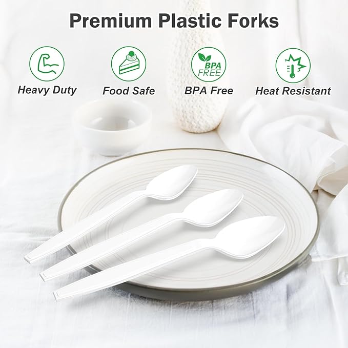 Dealusy 360 Count White Plastic Spoons Disposable, BPA-Free, Heat Resistant, Solid and Durable Disposable Spoons Heavy Duty Bulk, Premium Spoons plastic disposable for Party Supply